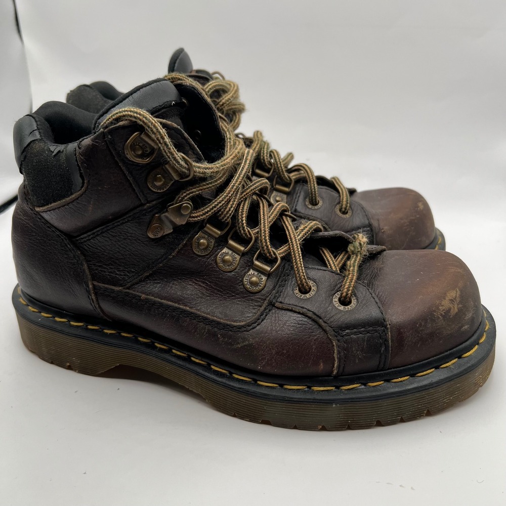 Vintage Y2K Dr Doc Martens 11302 Brown Leather Hiking Boots Mens 8 Ankle Work
